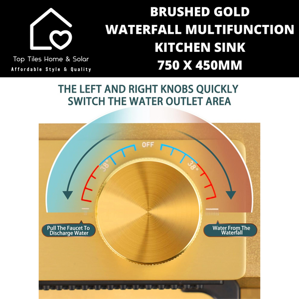 Brushed Gold Waterfall Multifunction Kitchen Sink - 750 x 450mm