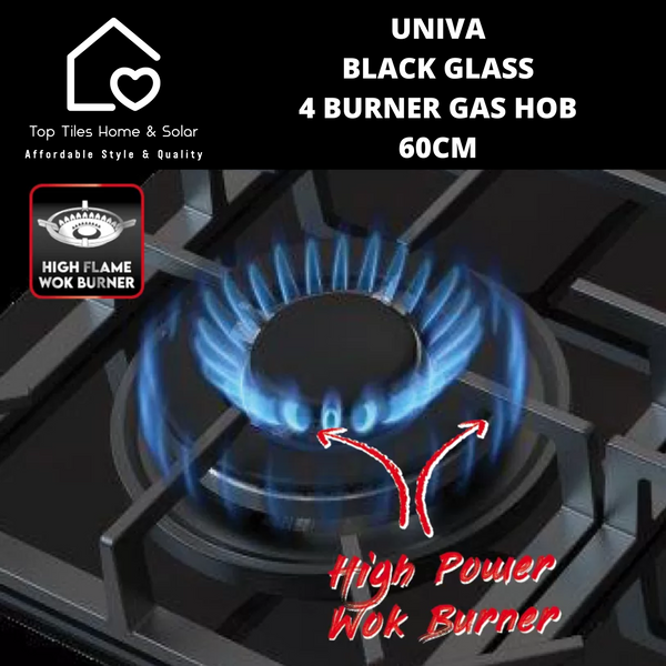 Univa Black Glass 4 Burner Gas Hob - 60cm