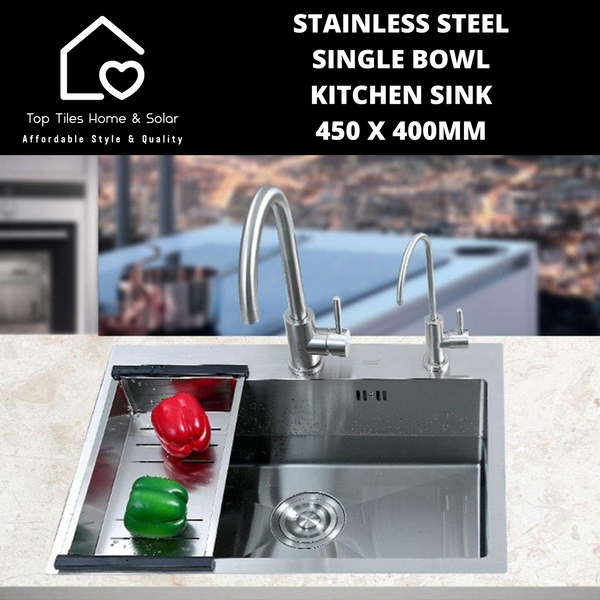 Stainless Steel Single Bowl Kitchen Sink - 450 x 400mm