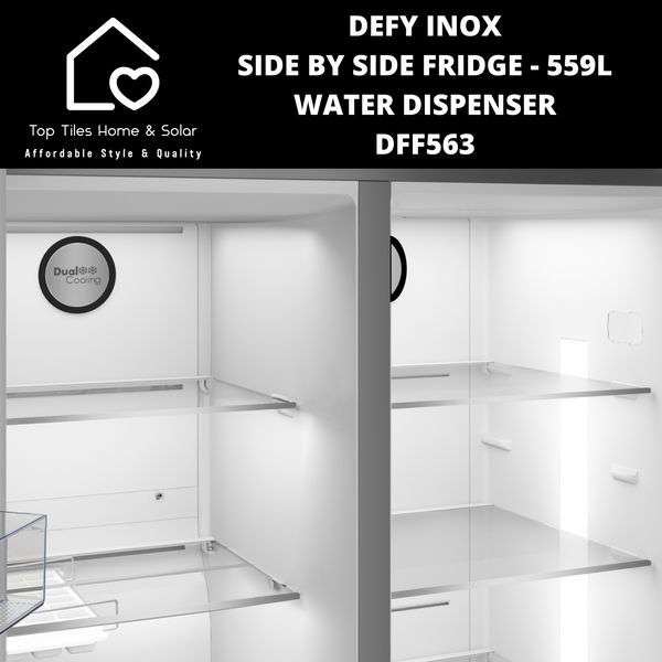 Defy Inox Side by Side Fridge - 559L Water Dispenser DFF563