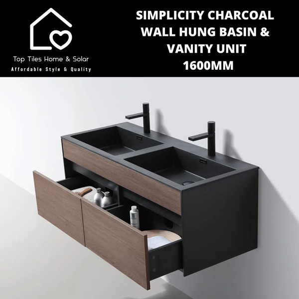 Simplicity Charcoal Wall Hung Basin & Vanity Unit - 1600mm