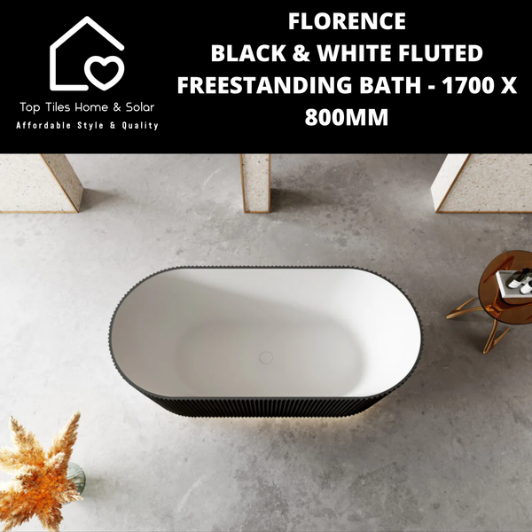 Florence Black & White Fluted Freestanding Bath - 1700 x 800mm