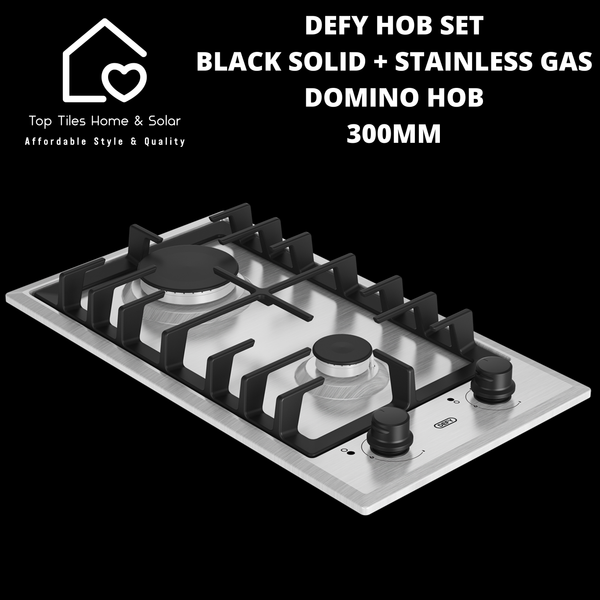 Defy Hob Set - Black Solid + SS Gas Domino Hob - 300mm