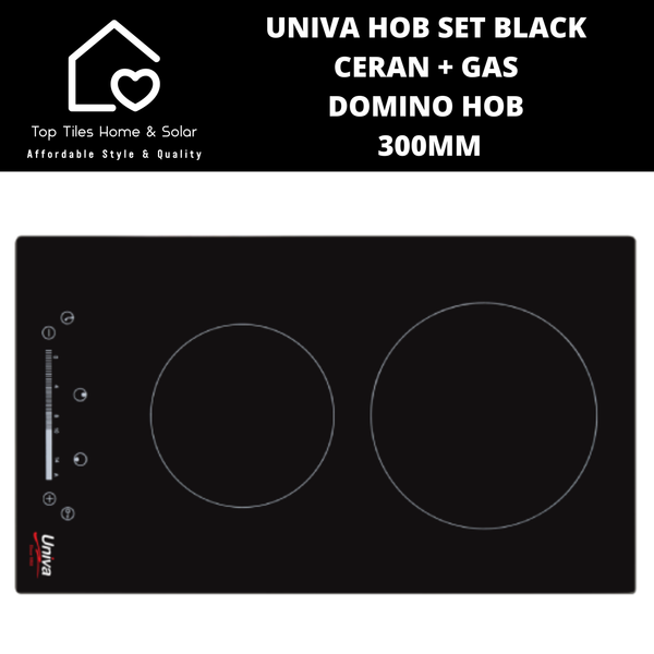 Univa Hob Set - Black Ceran + Gas Domino Hob - 300mm