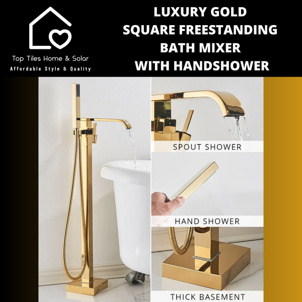 Luxury Gold Square Freestanding Bath Mixer With Handshower