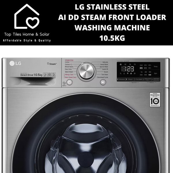 LG Stainless Steel AI DD Steam Front Loader Washing Machine - 10.5kg