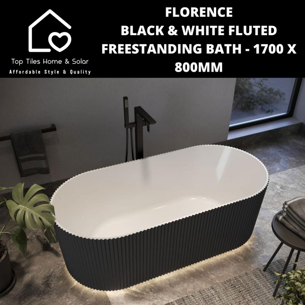 Florence Black & White Fluted Freestanding Bath - 1700 x 800mm