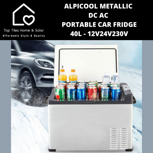 AlpiCool Metallic DC AC Portable Car Fridge - 40L - 12V/24V/230V