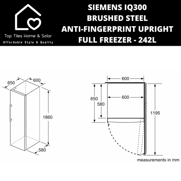 Siemens iQ300 Brushed Steel Anti-Fingerprint Upright Full Freezer - 242L