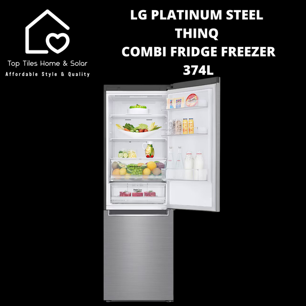 LG Platinum Steel ThinQ Combi Fridge Freezer - 374L