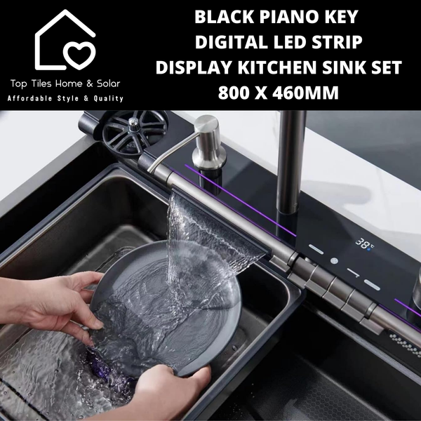 Black Piano Key Digital Display Led Kitchen Sink Set - 800 x 460mm