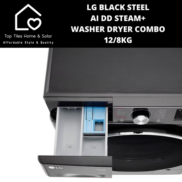 LG Black Steel AI DD Steam+ Washer Dryer Combo - 12/8kg