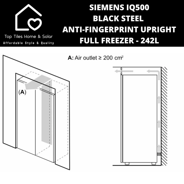 Siemens iQ500 Black Steel Anti-Fingerprint Upright Full Freezer - 242L