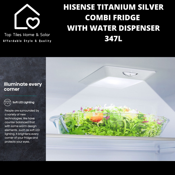 Hisense Titanium Silver Combi Fridge with Water Dispenser - 347L