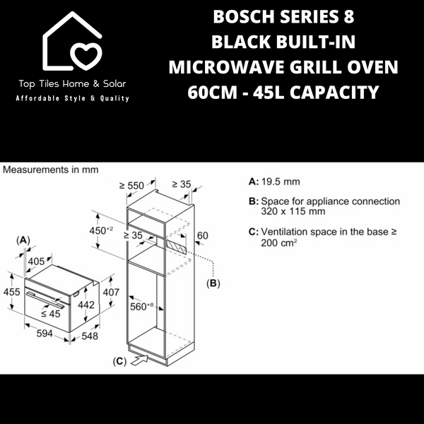 Bosch Series 8 - Black Built-in Microwave Grill Oven - 60cm - 45L CAPACITY