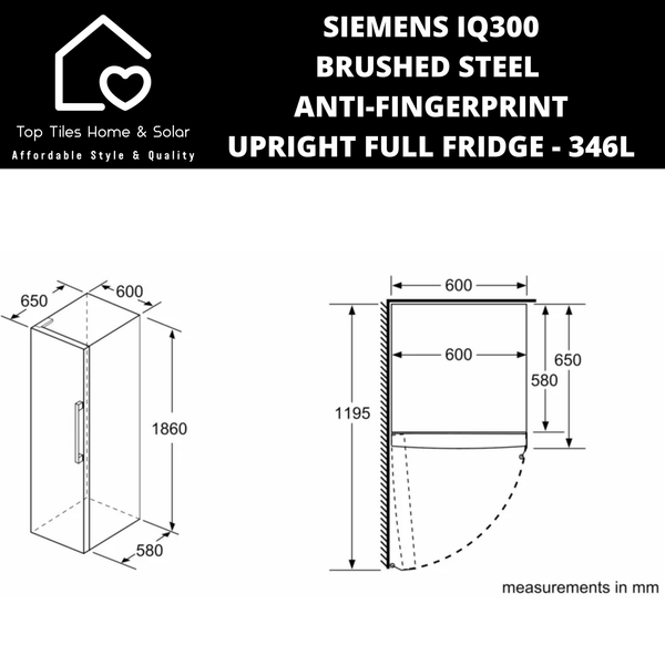 Siemens iQ300 Brushed Steel Anti-Fingerprint Upright Full Fridge - 346L