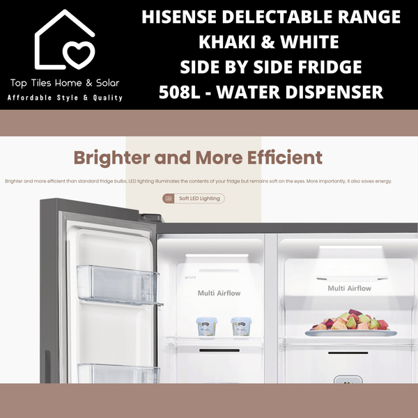 Hisense Delectable Range Khaki & White Side by Side Fridge - 508L Water Dispenser