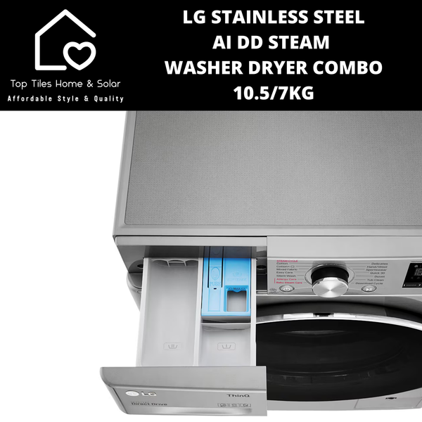 LG Stainless Steel AI DD Steam Washer Dryer Combo - 10.5/7kg