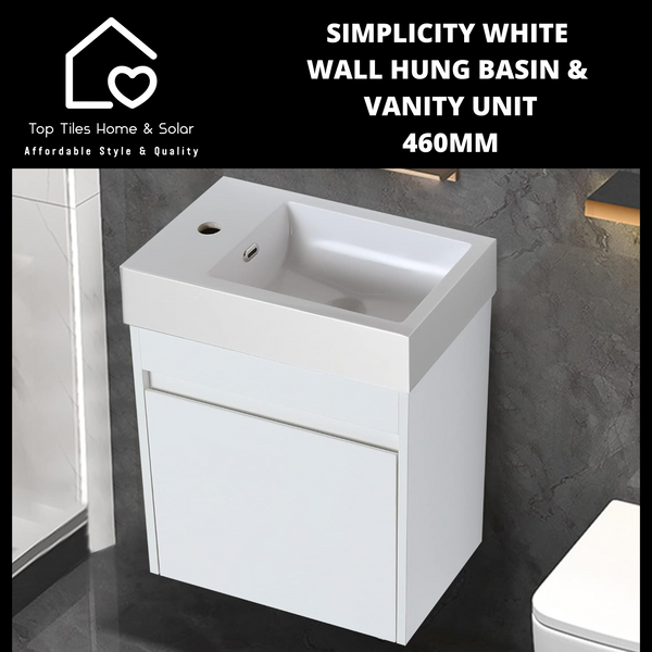 Simplicity White Wall Hung Basin & Vanity Unit - 460mm