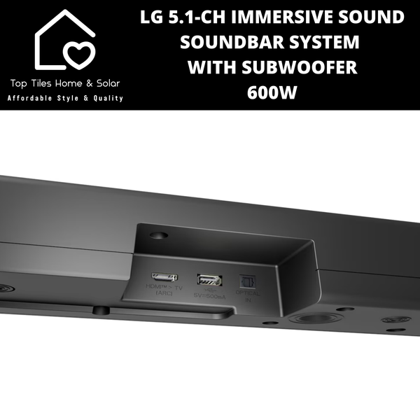 LG 5.1-Ch Immersive Sound Soundbar System with Subwoofer - 600W