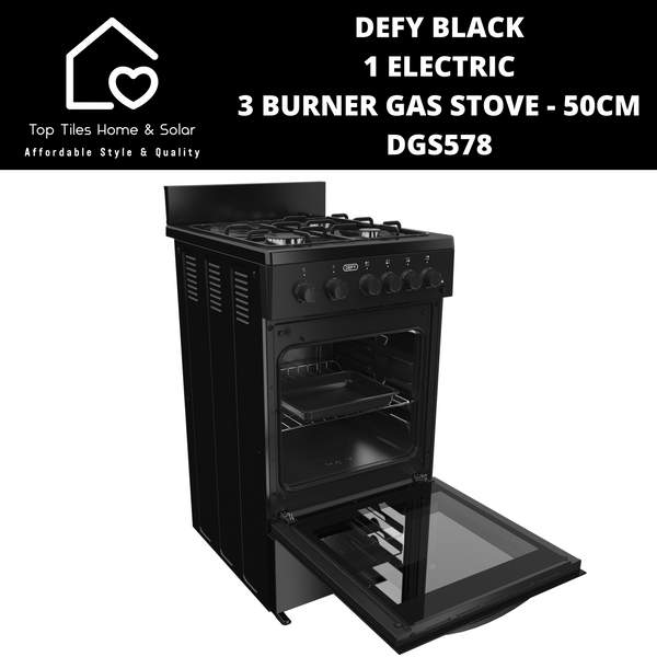 Defy Black 1 Electric 3 Burner Gas Stove - 50cm DGS578