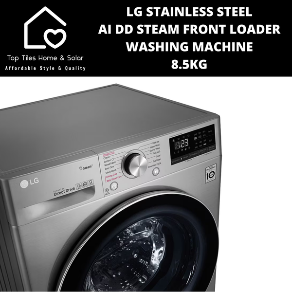 LG Stainless Steel AI DD Steam Front Loader Washing Machine - 8.5kg