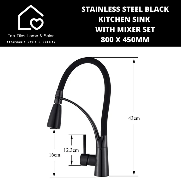 Stainless Steel Black Kitchen Sink with Mixer Set - 800 x 450mm