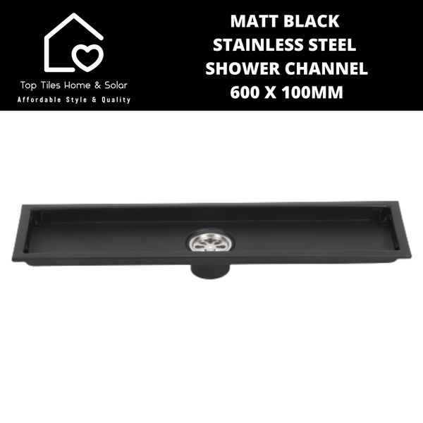 Matt Black Stainless Steel Shower Channel - 600 x 100mm