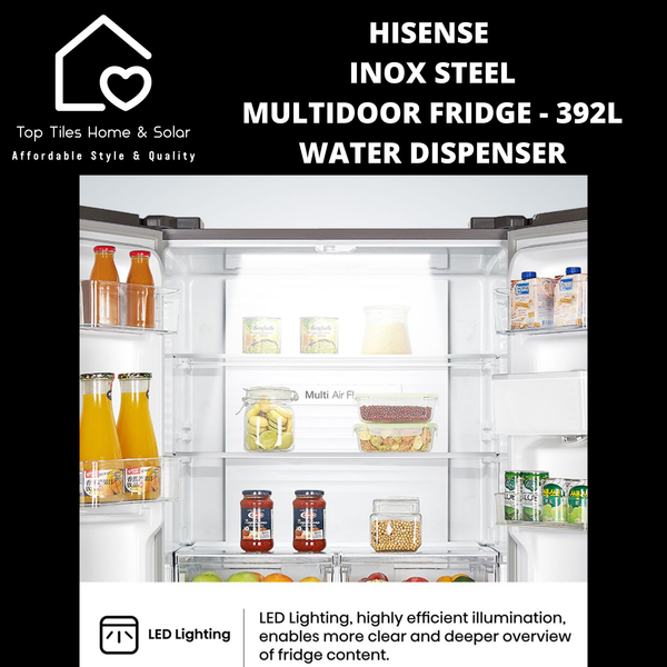 Hisense Inox Steel MultiDoor Fridge  - 392L Water Dispenser