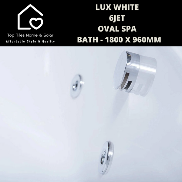 Lux White 6jet Oval Spa Massage Bath - 1800 x 960mm