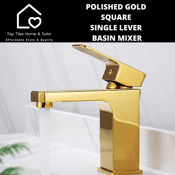 Polished Gold Square Single Lever Basin Mixer