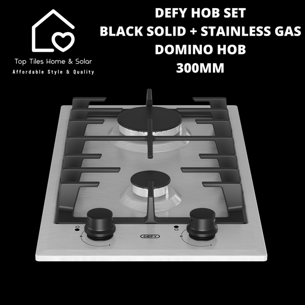 Defy Hob Set - Black Solid + SS Gas Domino Hob - 300mm