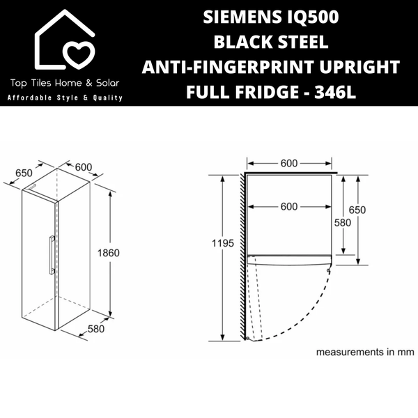 Siemens iQ500 Black Steel Anti-Fingerprint Upright Full Fridge - 346L