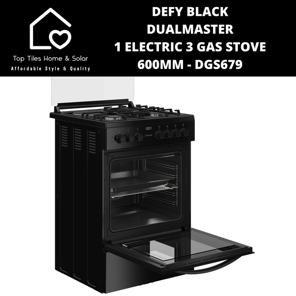 Defy Black DualMaster 1 Electric 3 Gas Stove - 600mm DGS679