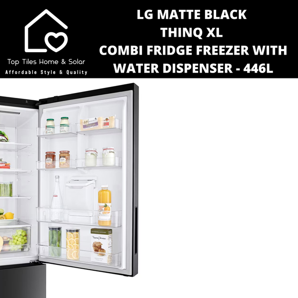 LG Matte Black ThinQ XL Combi Fridge Freezer with Water Dispenser - 446L