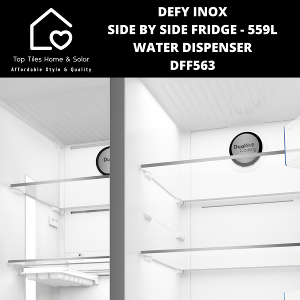 Defy Inox Side by Side Fridge - 559L Water Dispenser DFF563