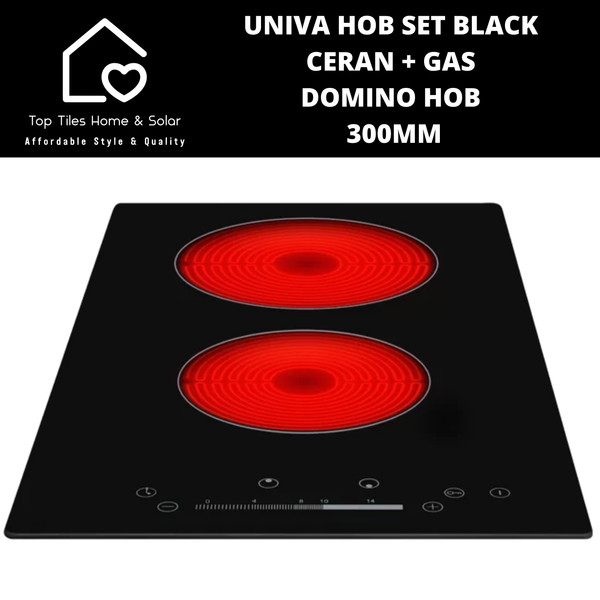 Univa Hob Set - Black Ceran + Gas Domino Hob - 300mm