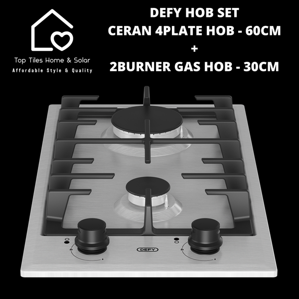 Defy Hob Set - Ceran 4Plate Hob - 60cm + 2Burner Gas Hob - 30cm