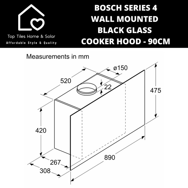 Bosch Series 4 - Wall Mounted Black Glass Cooker Hood - 90cm