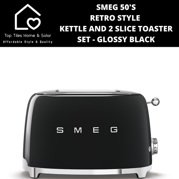 Smeg 50's Retro Style Kettle and 2 Slice Toaster Set - Glossy Black