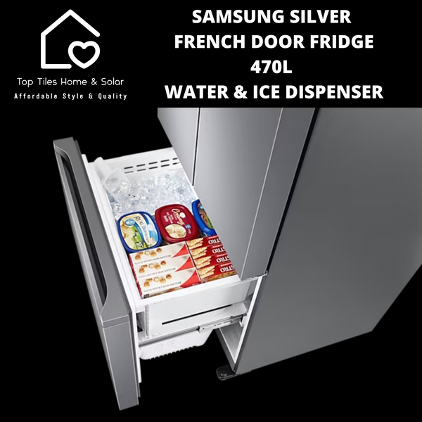 Samsung Silver French Door Fridge - 470L Water & Ice Dispenser