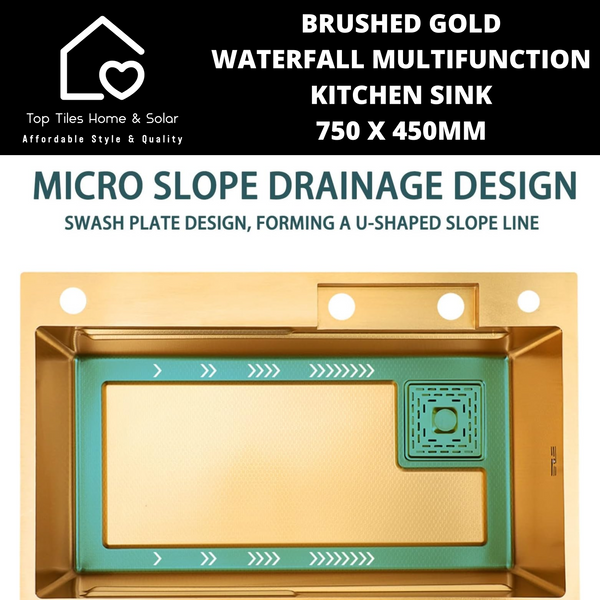 Brushed Gold Waterfall Multifunction Kitchen Sink - 750 x 450mm