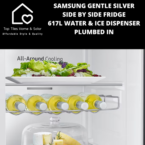 Samsung Gentle Silver Side by Side Fridge - 617L Water & Ice Dispenser