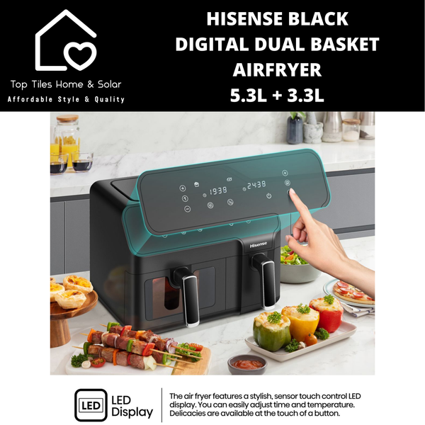 Hisense Black Digital Dual Basket Airfryer - 5.3L + 3.3L