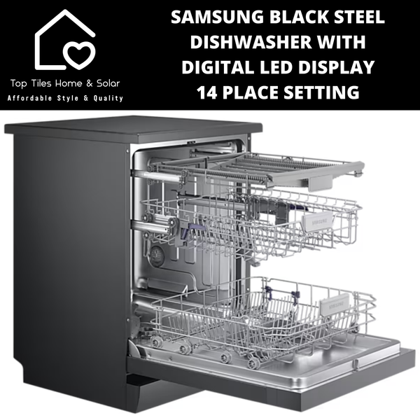 Samsung Black Steel Dishwasher with Digital LED Display - 14 Place Setting