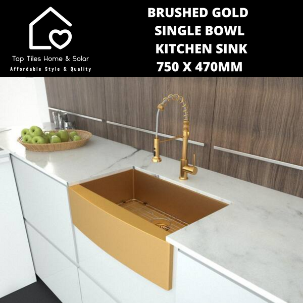 Brushed Gold Single Bowl Kitchen Sink - 750 x 470mm