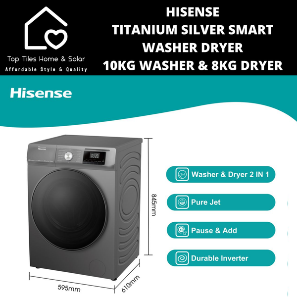 Hisense Titanium Silver Smart Washer Dryer - 10kg Washer & 8kg Dryer