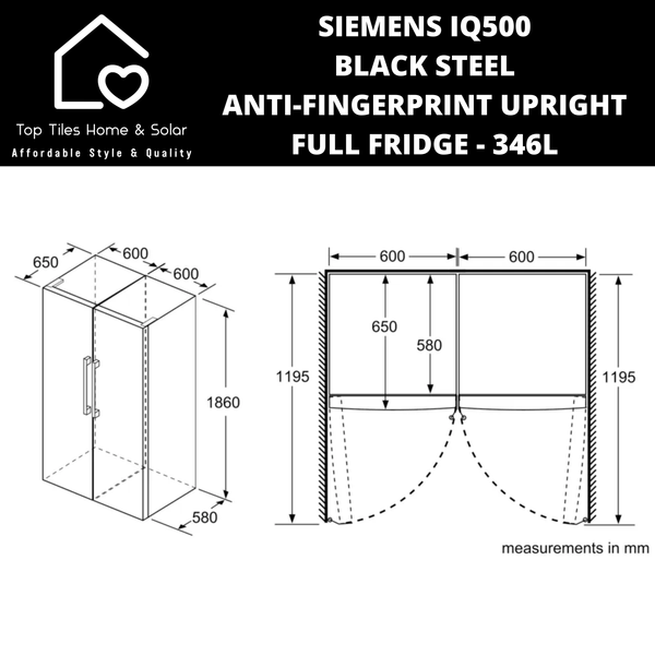 Siemens iQ500 Black Steel Anti-Fingerprint Upright Full Fridge - 346L