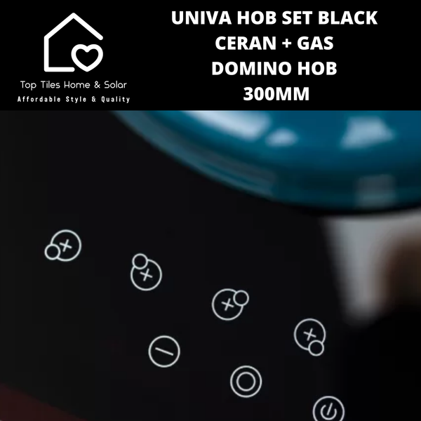 Univa Hob Set - Black Ceran + Gas Domino Hob - 300mm