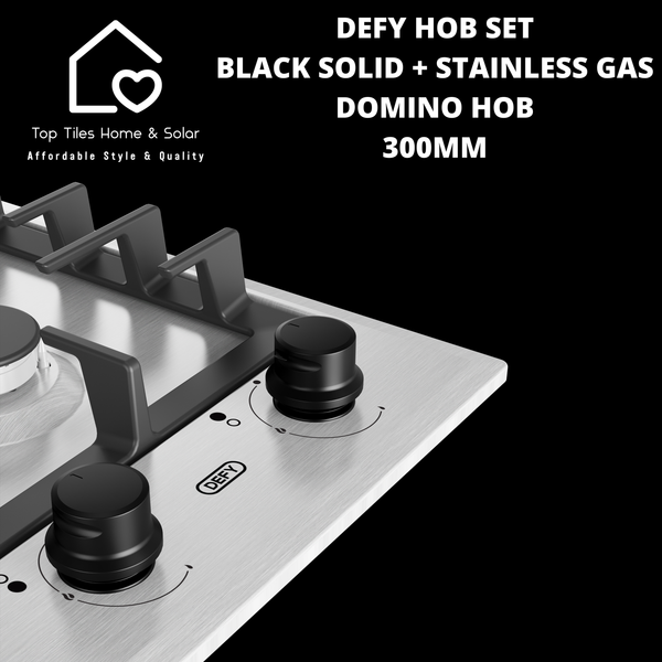 Defy Hob Set - Black Solid + SS Gas Domino Hob - 300mm